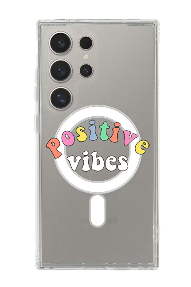 Case for Samsung Galaxy S24 Ultra Compatible with MagSafe, Shockproof Bumper Cover Positive Vibes