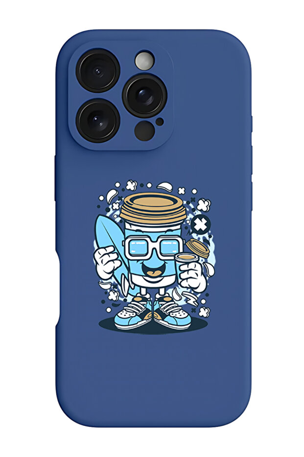 iPhone 16 Pro Max Blue Protective Liquid Silicone Shockproof Case - Coffee can