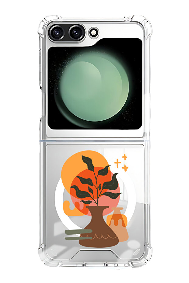 Case for Samsung Galaxy Z Flip 5 Compatible with MagSafe, Shockproof Bumper Case Vase with Leaf2