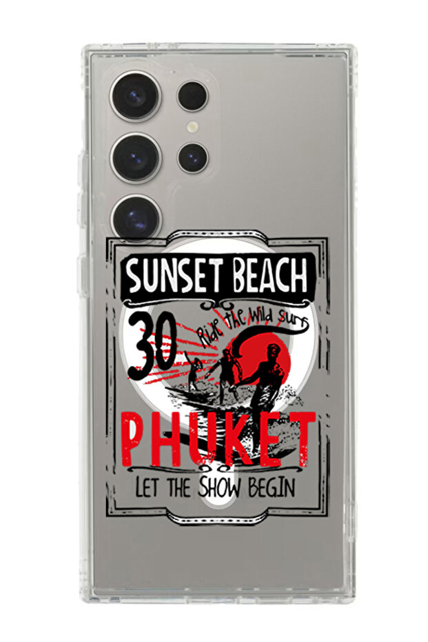 Case for Samsung Galaxy S24 Ultra Compatible with MagSafe, Shockproof Bumper Cover Sunset Beach