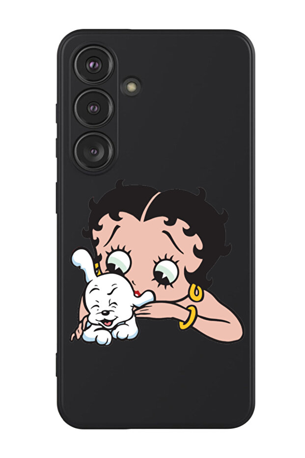 Protective Liquid Silicone Case For Samsung Galaxy S24 Plus (Black) - Betty Boop with dog
