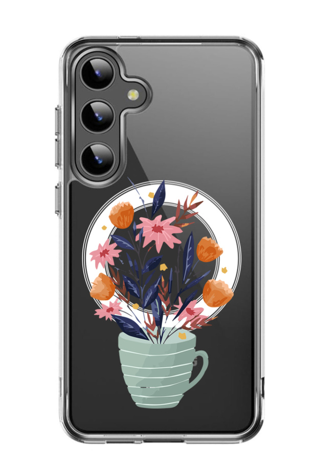 Case for Samsung Galaxy S24 Plus Compatible with MagSafe, Shockproof Bumper Cover Cup of Flower