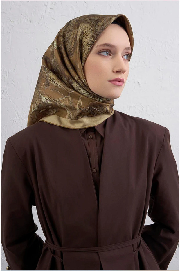 Çiçek Desenli Saf İpek Twill Eşarp 9409D 06 - 3