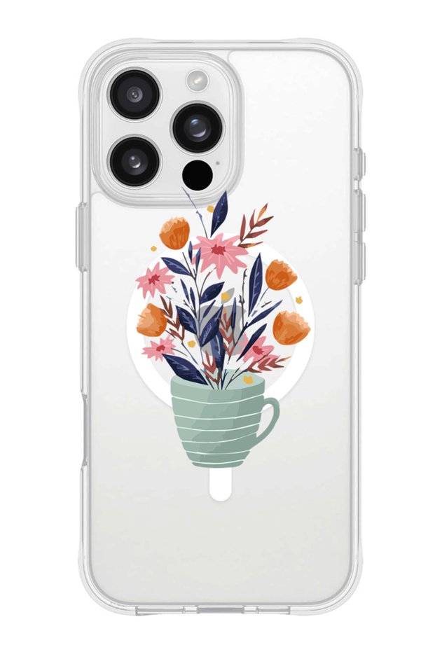 iPhone 16 Pro Magsafe Case for iPhone Compatible with, Shockproof Phone Bumper Cover - Cup of Flower