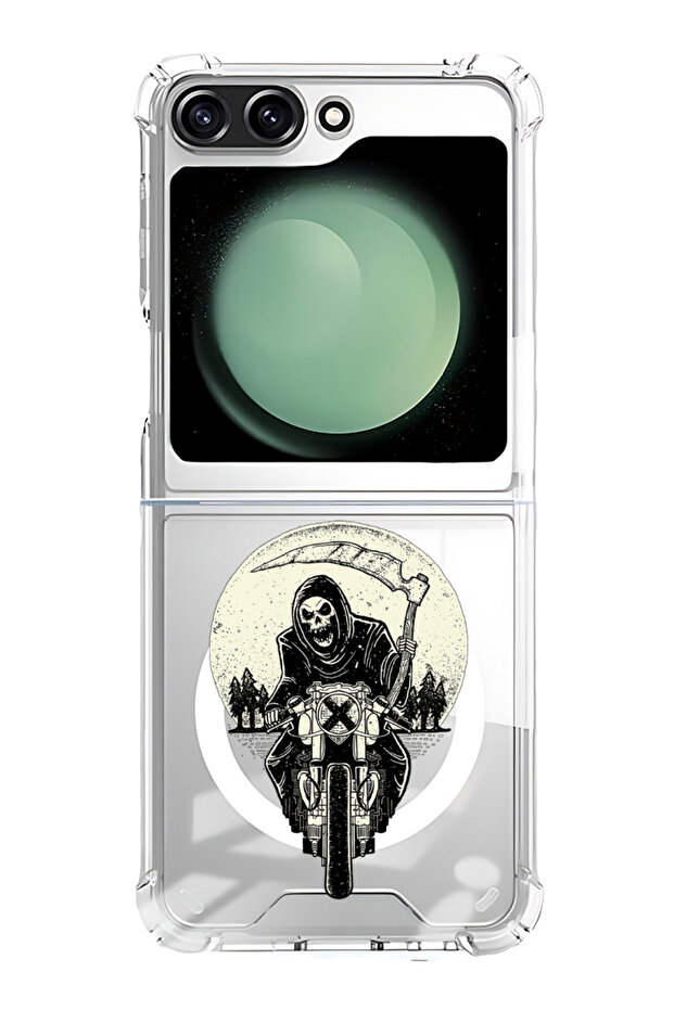 Case for Samsung Galaxy Z Flip 5 Compatible with MagSafe, Shockproof Phone Bumper Cover Skull Biker