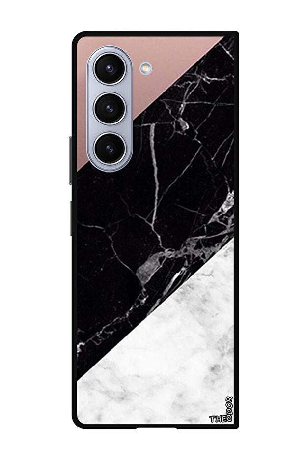 Protective Case For Samsung Galaxy Z Fold 6 Hite & Black Marble Top Is Plain