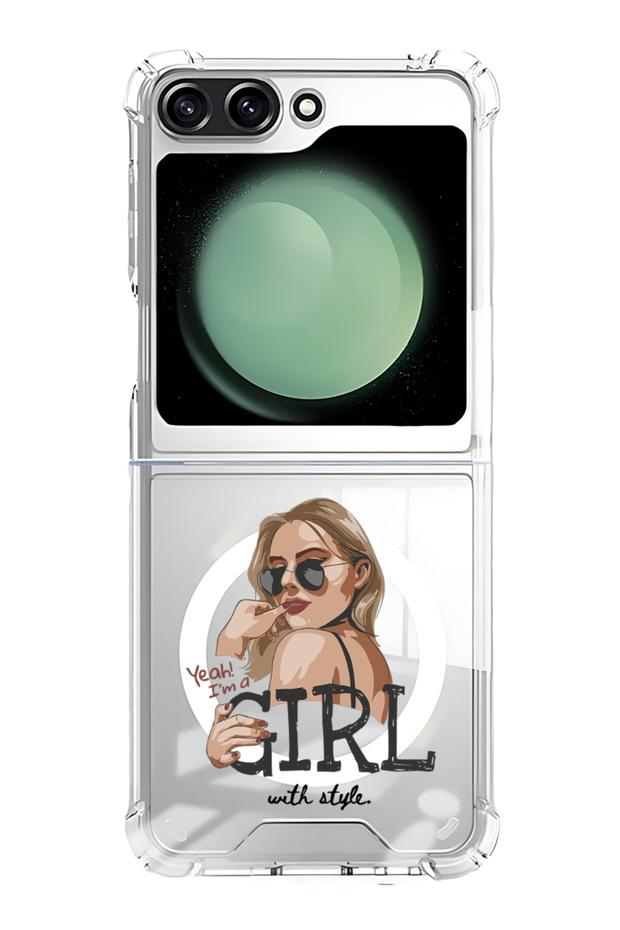 Case for Samsung Galaxy Z Flip 5 Compatible with MagSafe, Shockproof Bumper Case Girl with Style
