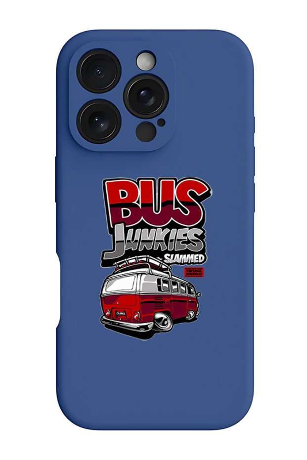 iPhone 16 Pro Blue Protective Liquid Silicone Shockproof Case - Bus junkies slammed
