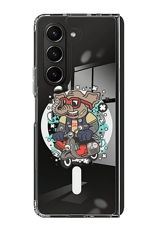 Case for Samsung Galaxy Z Fold 5 Compatible with MagSafe, Shockproof Bumper Case Elephant on bike
