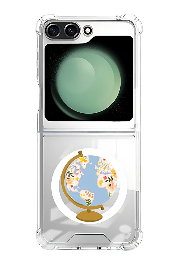Case for Samsung Galaxy Z Flip 5 Compatible with MagSafe, Shockproof Phone Bumper Cover Globe