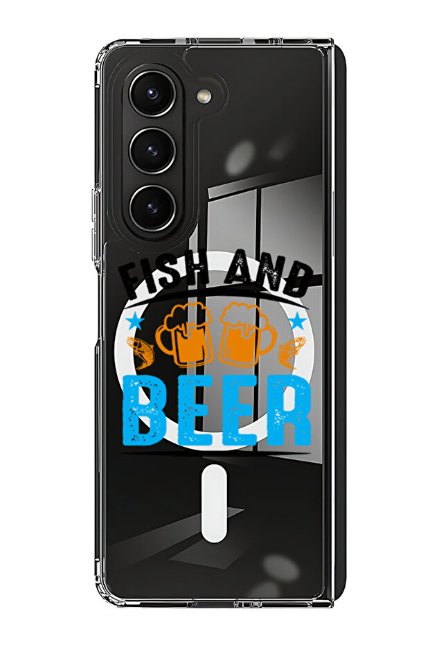 Case for Samsung Galaxy Z Fold 5 Compatible with MagSafe, Shockproof Bumper Case Fish & Beer black