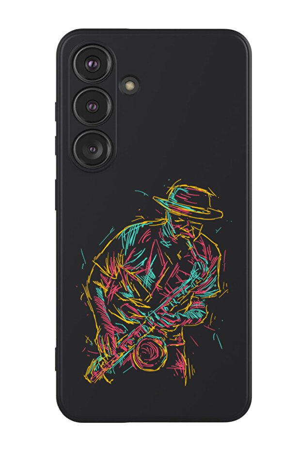 Protective Liquid Silicone Shockproof Case For Samsung Galaxy S24 Plus (Black) - Abstract saxophone