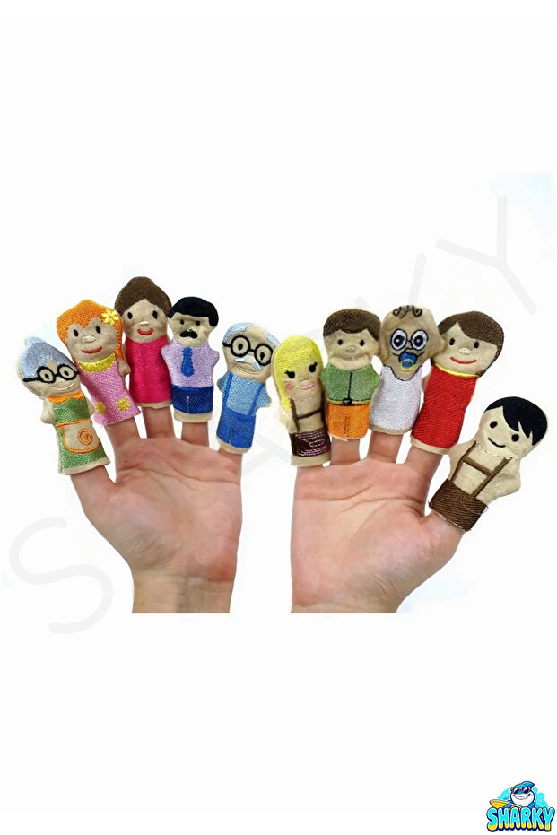 10'lu Aile İnsanlar Parmak Kukla Seti - Eğitici 10 Adet İnsanlar Aile Parmak Kuklası Oyun Seti - 3
