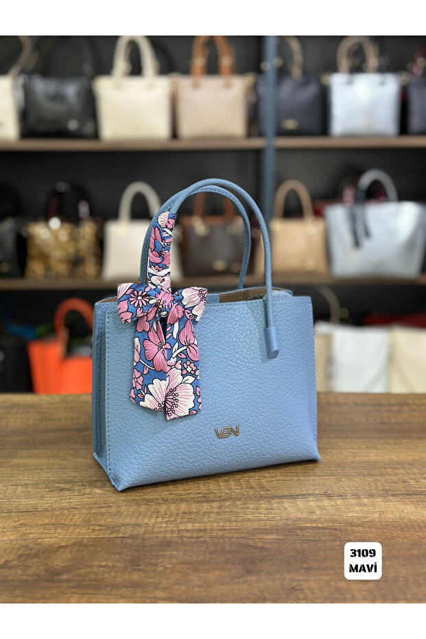 Model 3109 - Scarf Detailled Hand and Shoulder Bag - (Blue)