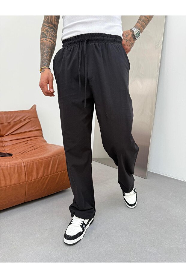 Crne Lan široke pantalone - 3