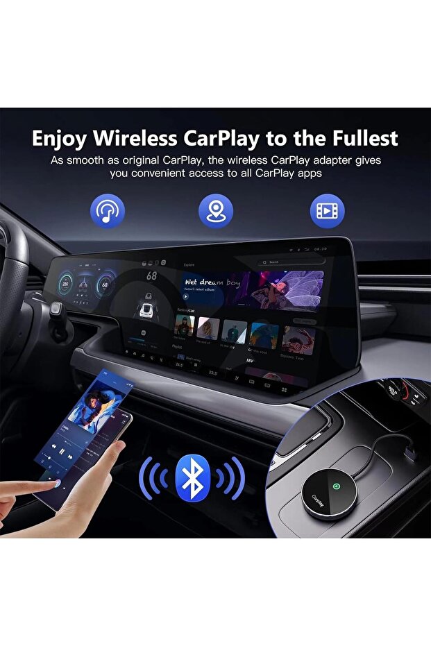 محول لينجي 2 1 اللاسلكي كار بلاي لأجهزة آيفون وأندرويد أوتو، دونجل تحويل OEM سلكي لاسلكي - 4