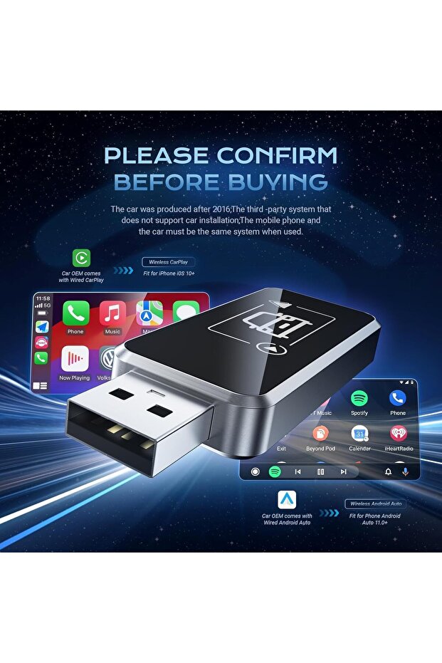 Wireless Carplay Adapter & Wireless Android Auto, 2 1 Stick Converts Wired Android Auto/Carplay - 2