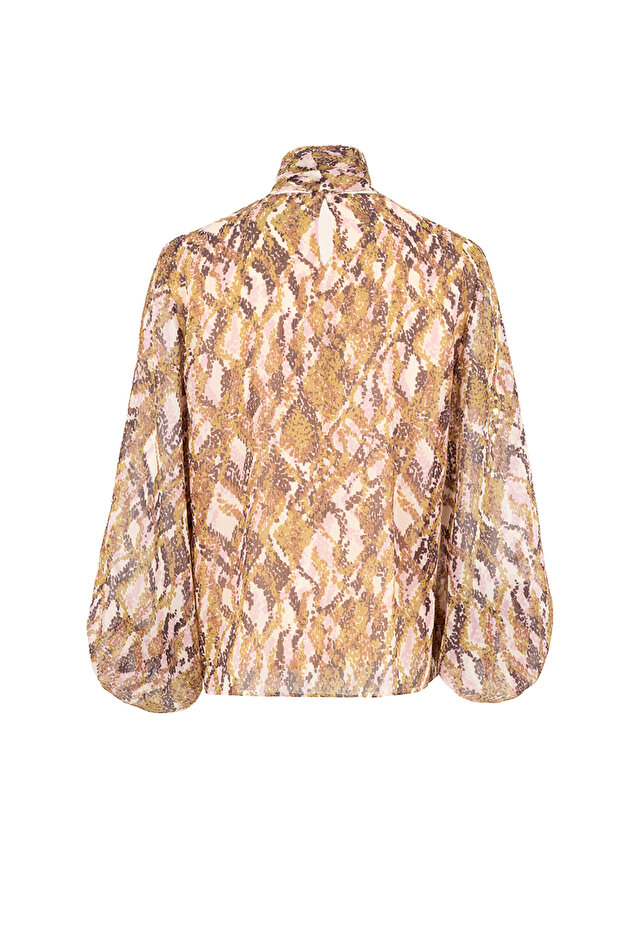 بلوزة عادية بأكمام طويلة وياقة وشاح منقوشة - 8