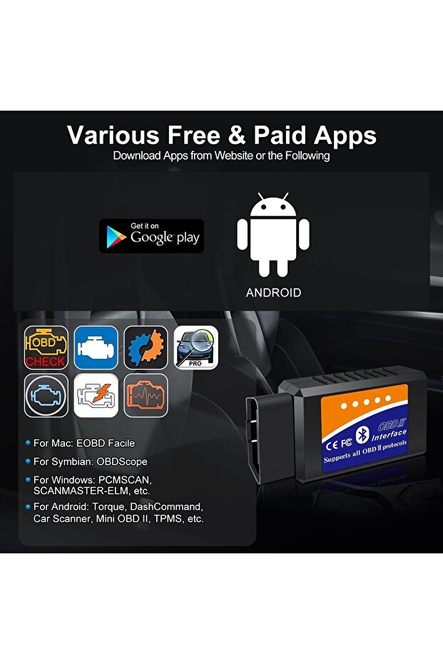 جهاز فحص أعطال السيارات Lucky Us Car Elm327 Bluetooth Obd2 - أداة فحص تشخيصية تلقائية - 3