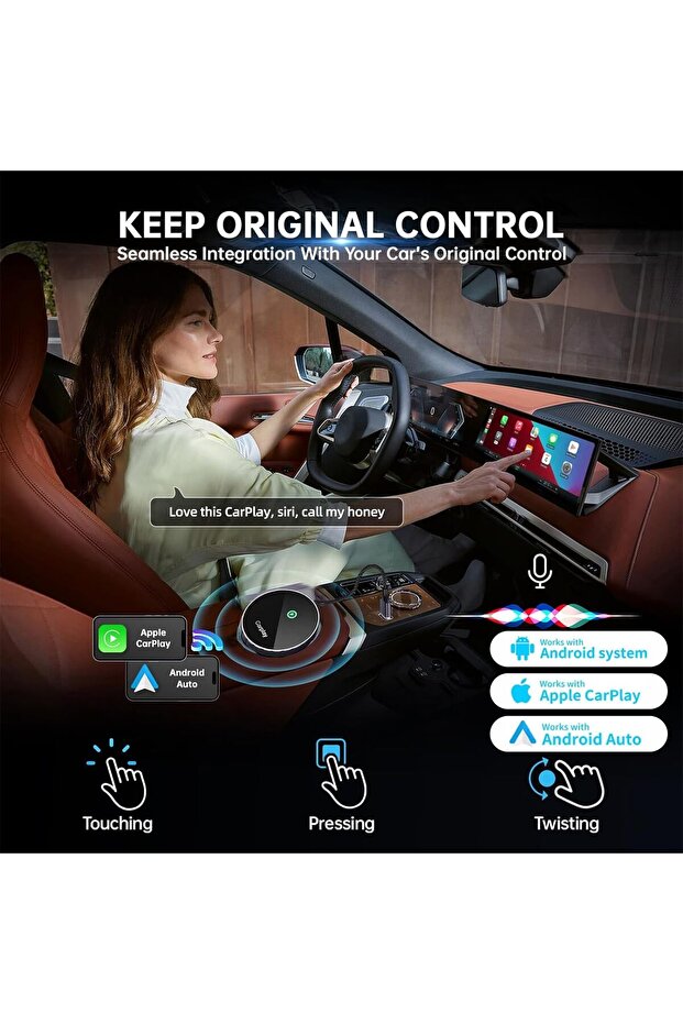 محول لينجي 2 1 اللاسلكي كار بلاي لأجهزة آيفون وأندرويد أوتو، دونجل تحويل OEM سلكي لاسلكي - 2