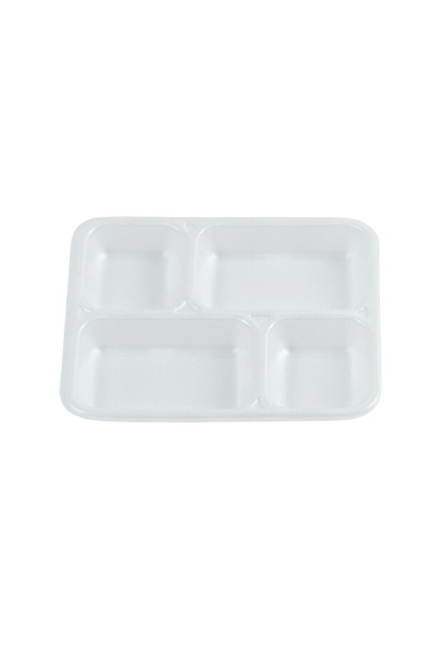 4 Bölmeli Köpük Tabak – Kapaksız Tabldot, 100’lü Paket, Tek Kullanımlık - 1