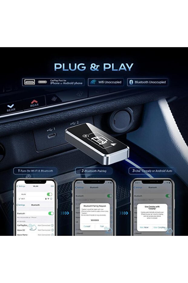 Wireless Carplay Adapter & Wireless Android Auto, 2 1 Stick Converts Wired Android Auto/Carplay - 4