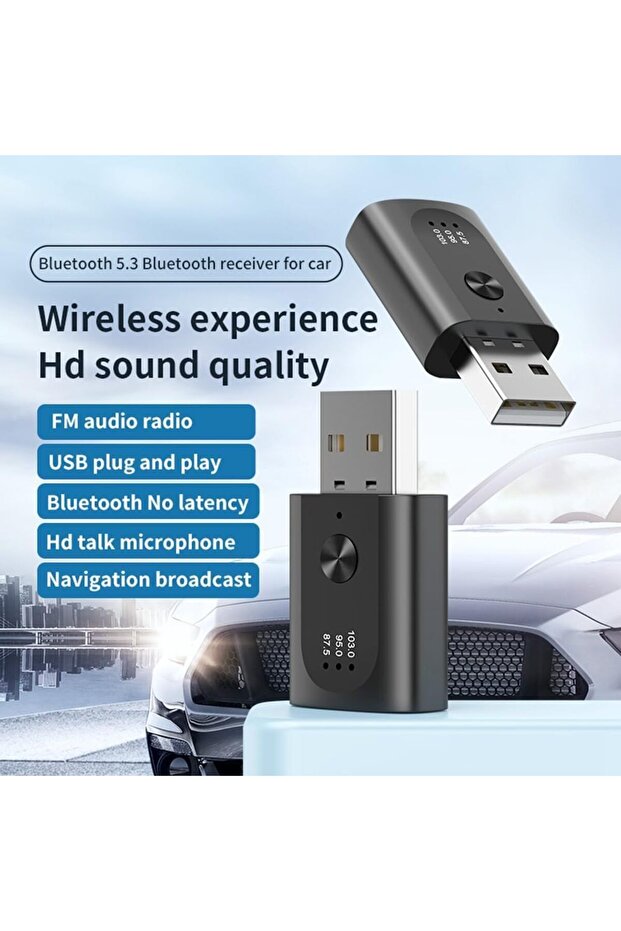 محول USB Bluetooth 5.3 لاسلكي لاستقبال الصوت وجهاز إرسال الميكروفون والمكالمات بدون استخدام اليدين - متوافق - 5