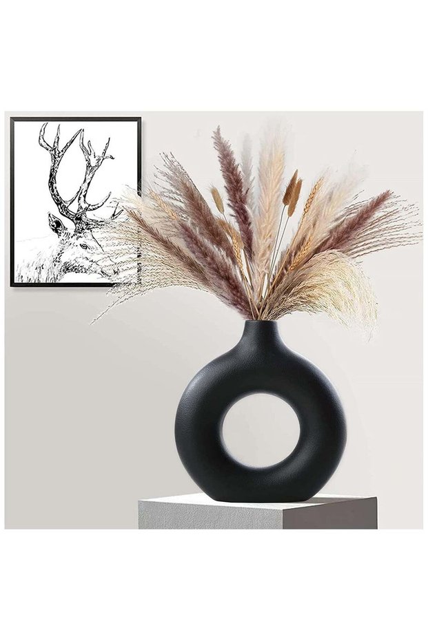 Premium Black Ceramic Nordic Boho Modern Minimalist Design Big Flower Vase - Medium| for Elegant Ho