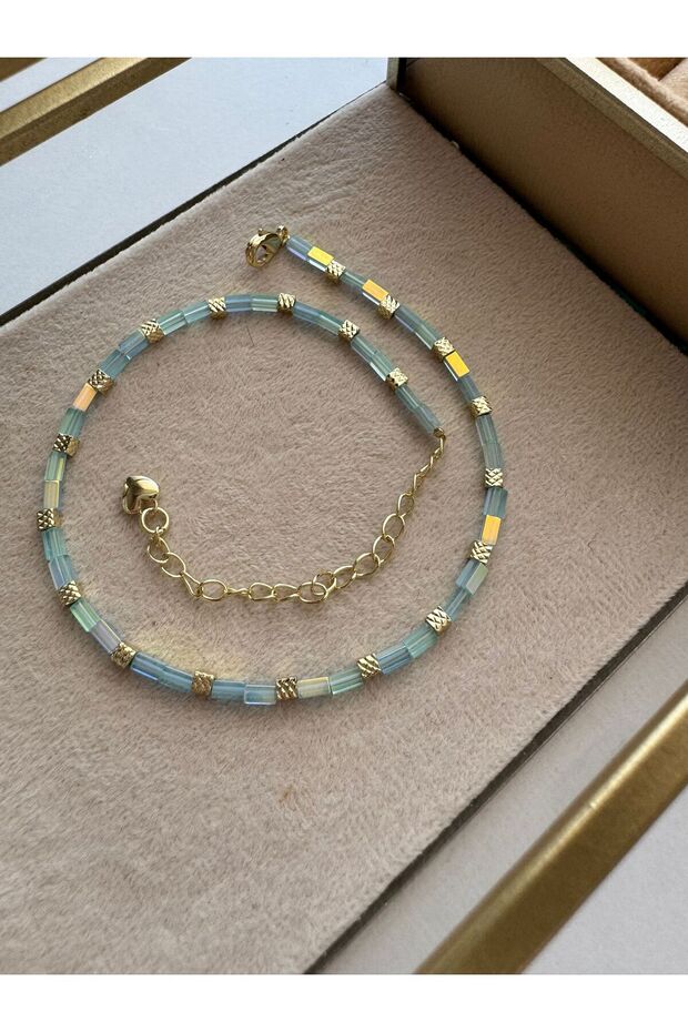 Soft Mavi Boncuklu Çelik Halhal 27cm - 1