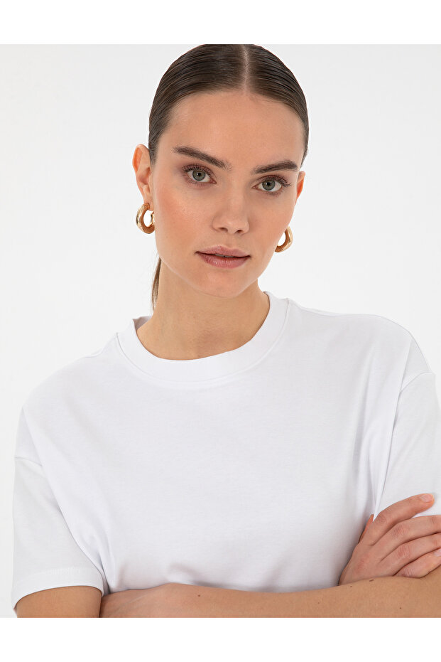 Beyaz Oversize Basic Tişört 50316880-VR013 - 2