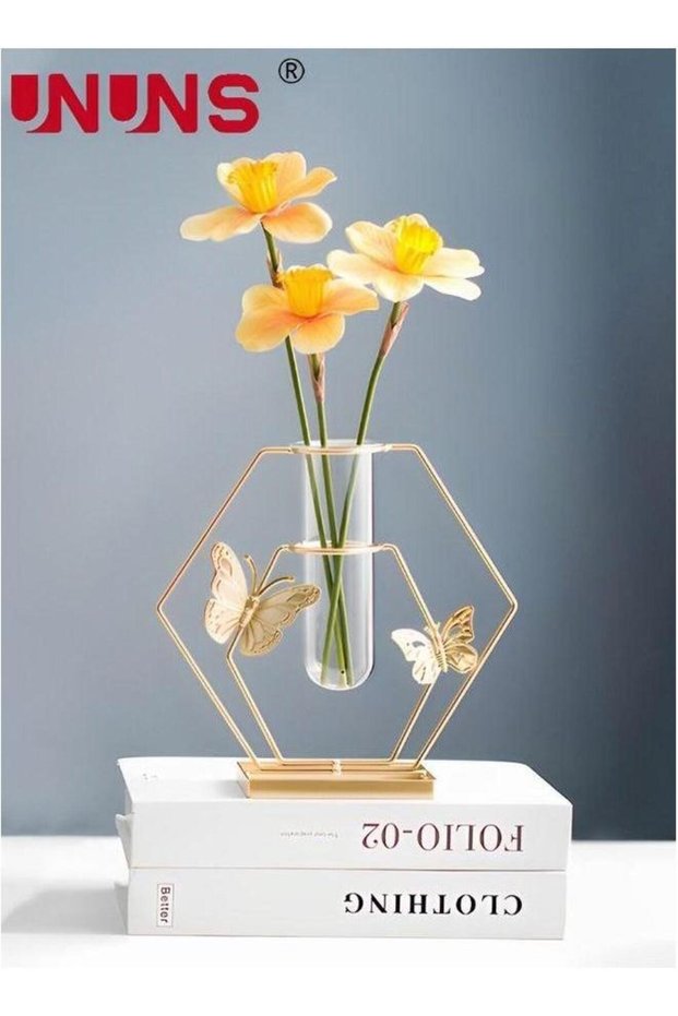 Flower Vases With Iron Art Frame,Hexagonal Shaped Vase Terrarium Planter,Vases For Decor Clear Deco