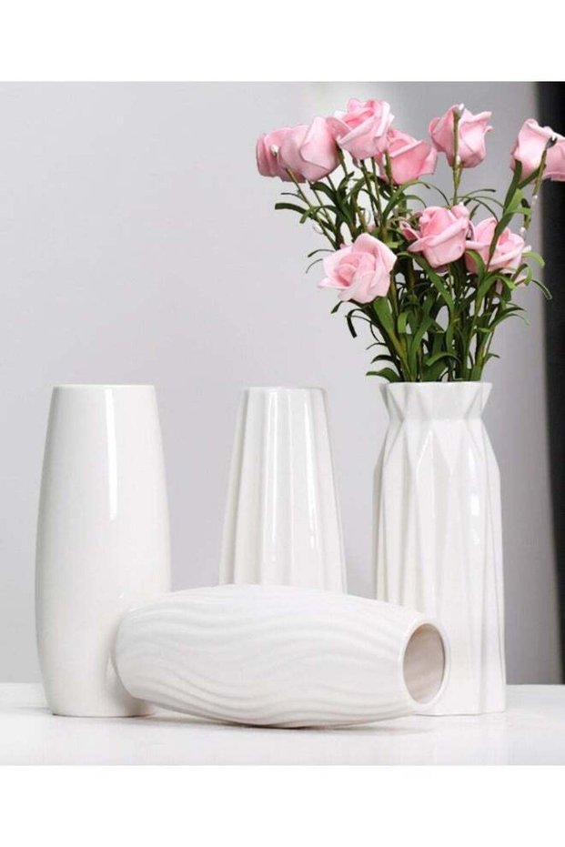 4 PCS of Modern Ceramic White Vase Ornaments - Unique Dry Vase Set for Desktop and Home Decor