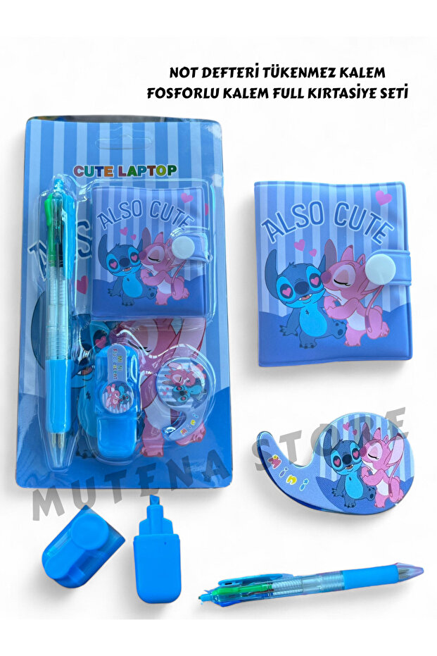 Sti̇tch Figure Notebook Set with Ballpen Set - 4 Piece Stationery Set