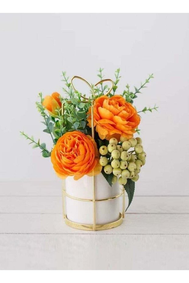 2 Pcs Home Décor Nordic Simulation Flower Set Ceramic Golden Vase