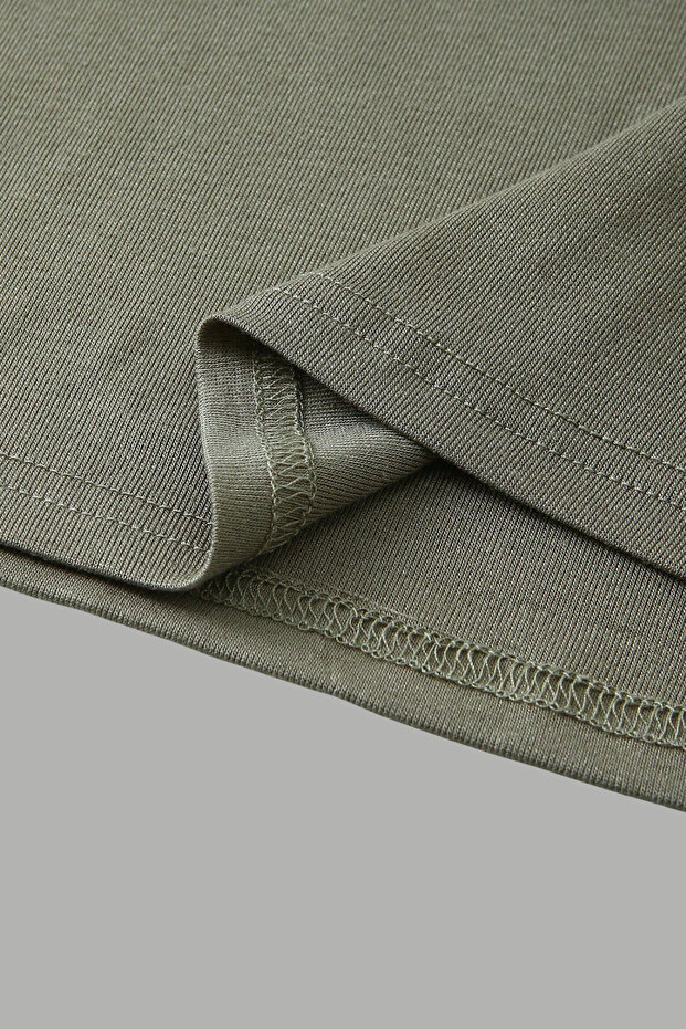 Haki Bisiklet Yaka Basic Kadın Tişört - 4