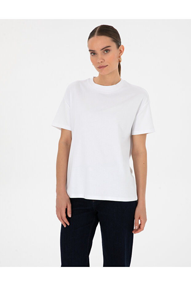 Beyaz Oversize Basic Tişört 50316880-VR013 - 3