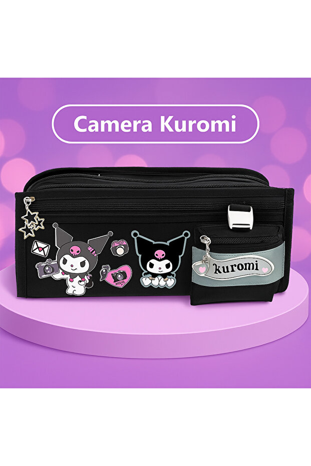 Sanrio Kuromi Kawaii Black Pencil Case – High Capacity Multi-Eye Pen Holder
