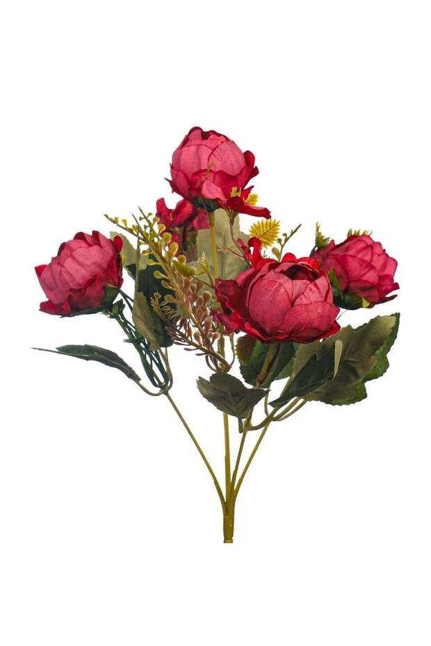Harmony Blooms: Artificial Mix Mini Peony Flower Bouquet Dark Pink