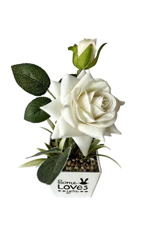 Artificial Rose Flowers Potted Plants White