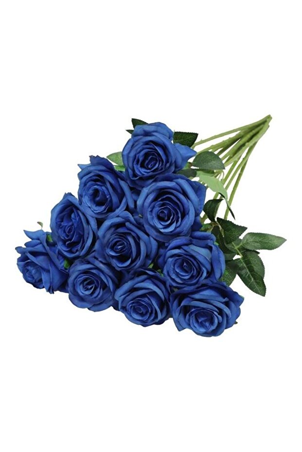 10-Piece Artificial Silk Rose Stem Blue/Green