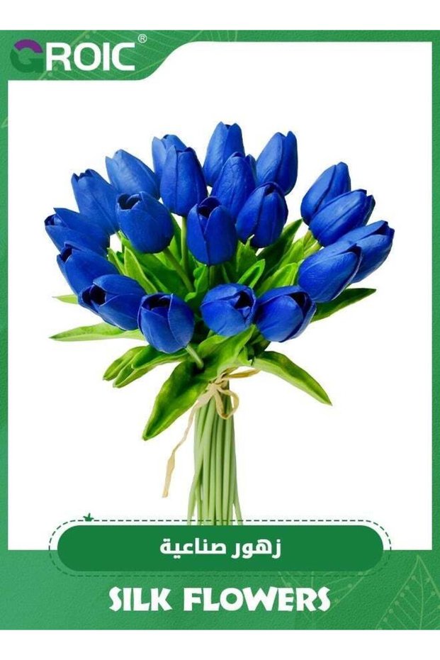 20pcs Blue Flowers Artificial Tulip Silk for Home Decorations Centerpieces Arrangement Wedding Bouq