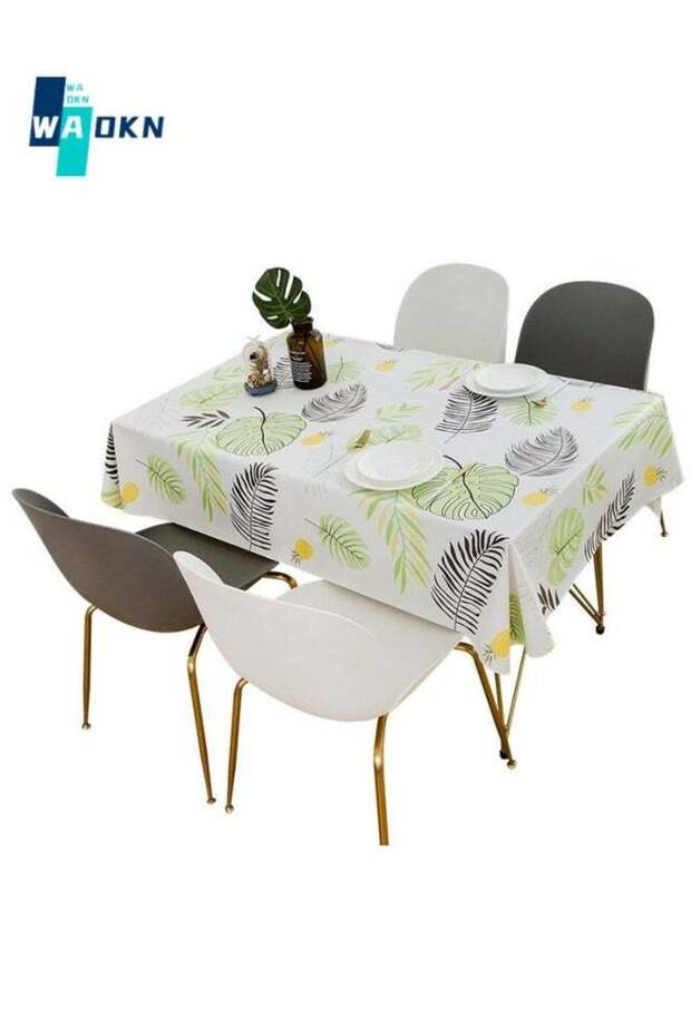 WAOKN Nordic Style Rectangular PVC Tablecloth, Rustic Leaf Top, Waterproof and Dustproof Table Top, - 1