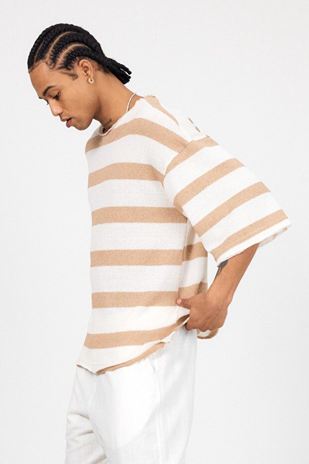 Örme Jakarlı Yarım Kol Oversize Tshirt - 4