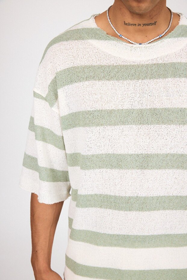Örme Jakarlı Yarım Kol Oversize Tshirt - 3