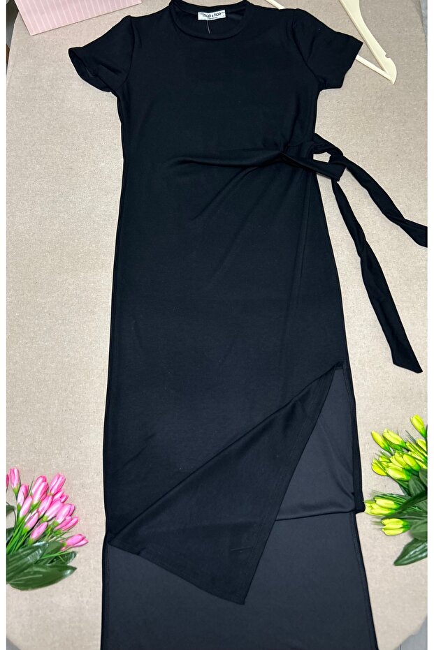 Siyah Bağlamalı Modern Elbise - 3