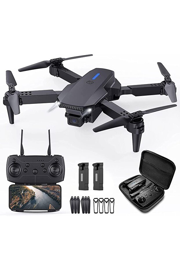 طائرة بدون طيار صغيرة مع كاميرا طائرة بدون طيار قابلة للطي مع حقيبة حمل، بطاريتان، عدسة قابلة للتعديل بزاوية 90 درجة، مفتاح واحد - 1