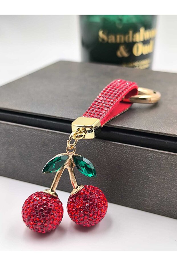 Zircon Stone Cherry Keychain - 1
