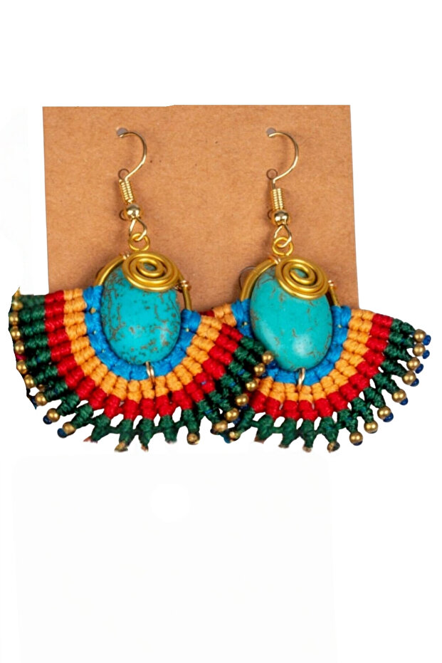 Turquoise Macrame C Earrings - 1