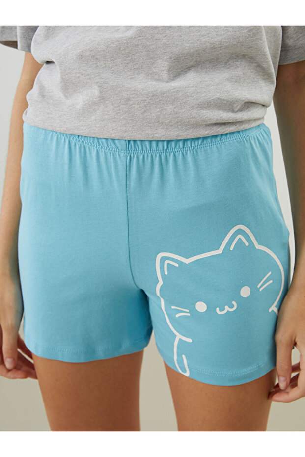 Yeni Sezon Beli Lastikli Baskili Kadin Sort Pijama Alti - S5CC84Z8 - 3