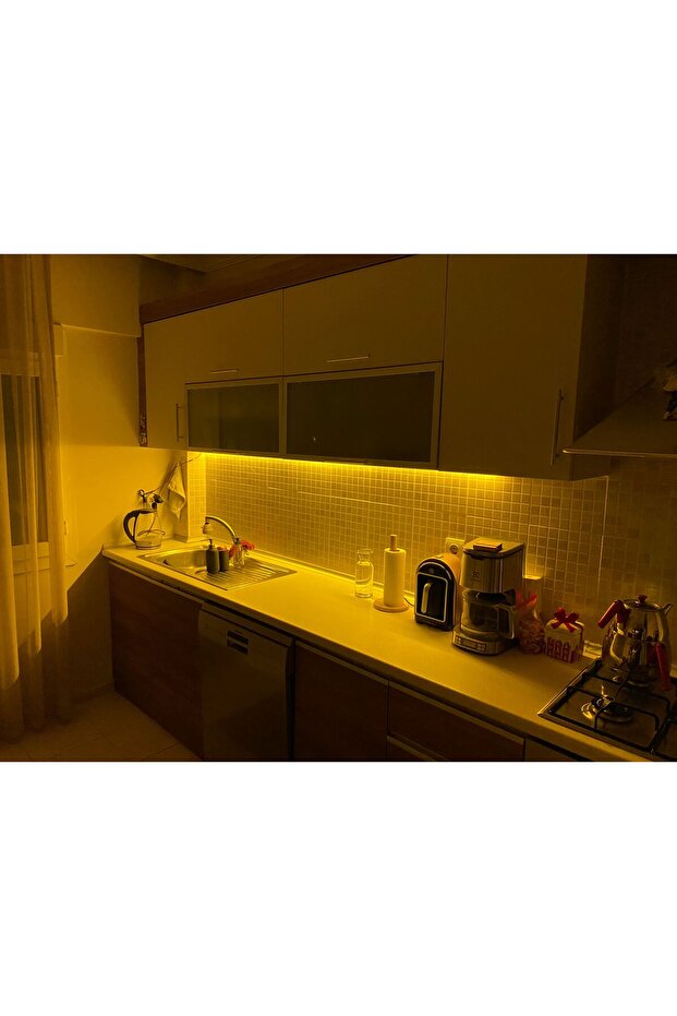 Mutfak Tezgah Üstü İçin 5 metre Amber Şerit Led +12v Adaptör Tak Çalıştır Aç Kapa Anahtar - 2
